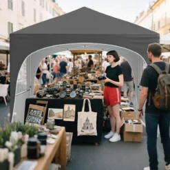 3 x 3 M Pavillon mit 4 Abnehmbaren Seitenwänden Gartenzelt inkl. Rolltasche 8 Heringe 4 Anker Grau