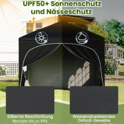 3 x 3 M Pavillon mit 4 abnehmbaren Seitenwänden Gartenzelt inkl. Rolltasche 8 Heringe 4 Anker Schwarz