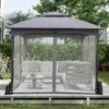 3 x 3 m Pavillon mit Moskitonetz 4 Sandsäcken & Doppeldach wasserdicht stabil winterfest Gartenpavillon für Terrasse Grau
