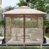 3 x 3 m Pavillon mit Moskitonetz & 4 Sandsäcken & Doppeldach Wasserdicht Gartenpavillon Khaki