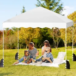 3 x 3 m Pavillon mit Rolltasche Wasserdichter Faltpavillon inkl. 4 Windseile Gartenzelt Weiß