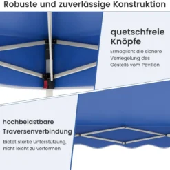3 x 3 m Pavillon Wasserdichter Faltpavillon mit Rolltasche Winterfestes Gartenzelt Gartenpavillon Blau