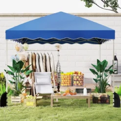 3 x 3 m Pavillon Wasserdichter Faltpavillon mit Rolltasche Winterfestes Gartenzelt Gartenpavillon Blau