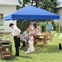 3 x 3 m Pavillon Wasserdichter Faltpavillon mit Rolltasche Winterfestes Gartenzelt Gartenpavillon Blau