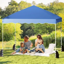 3 x 3 m Pavillon Wasserdichter Faltpavillon mit Rolltasche Winterfestes Gartenzelt Gartenpavillon Blau