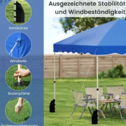 3 x 3 m Pavillon Wasserdichter Faltpavillon mit Rolltasche Winterfestes Gartenzelt Gartenpavillon Blau