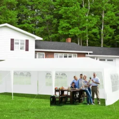 3 x 9 m Pavillon Zelt Gartenpavillon Gartenzelt mit 5 abnehmbaren Seitenwände weiß