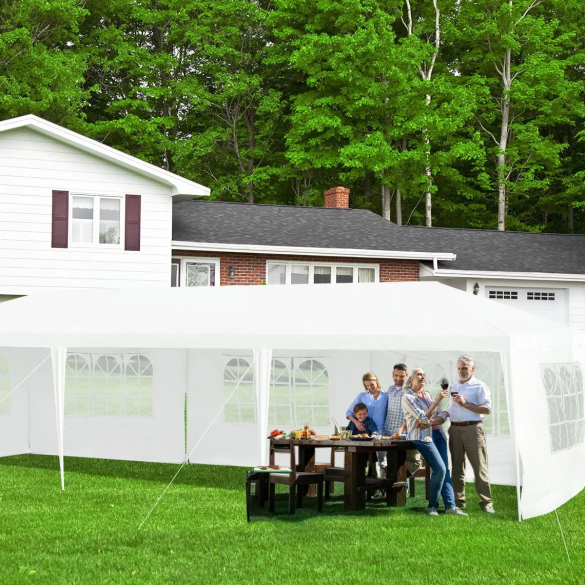 3 x 9 m Pavillon Zelt Gartenpavillon Gartenzelt mit 5 abnehmbaren Seitenwände weiß