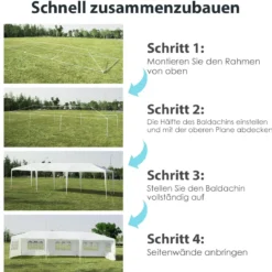 3 x 9 m Pavillon Zelt Gartenpavillon Gartenzelt mit 5 abnehmbaren Seitenwände weiß
