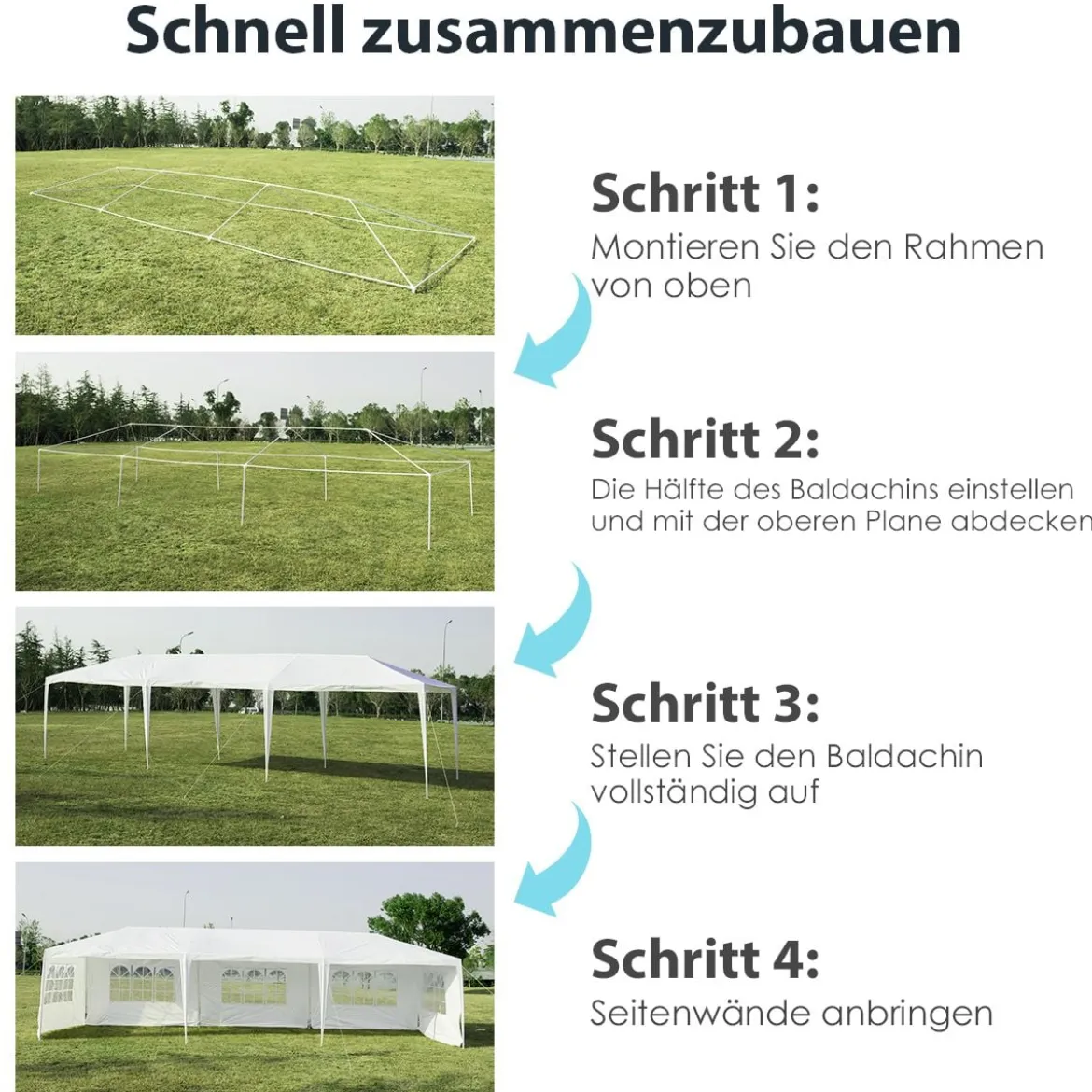 3 x 9 m Pavillon Zelt Gartenpavillon Gartenzelt mit 5 abnehmbaren Seitenwände weiß