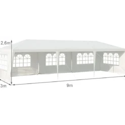 3 x 9 m Pavillon Zelt Gartenpavillon Gartenzelt mit 5 abnehmbaren Seitenwände weiß