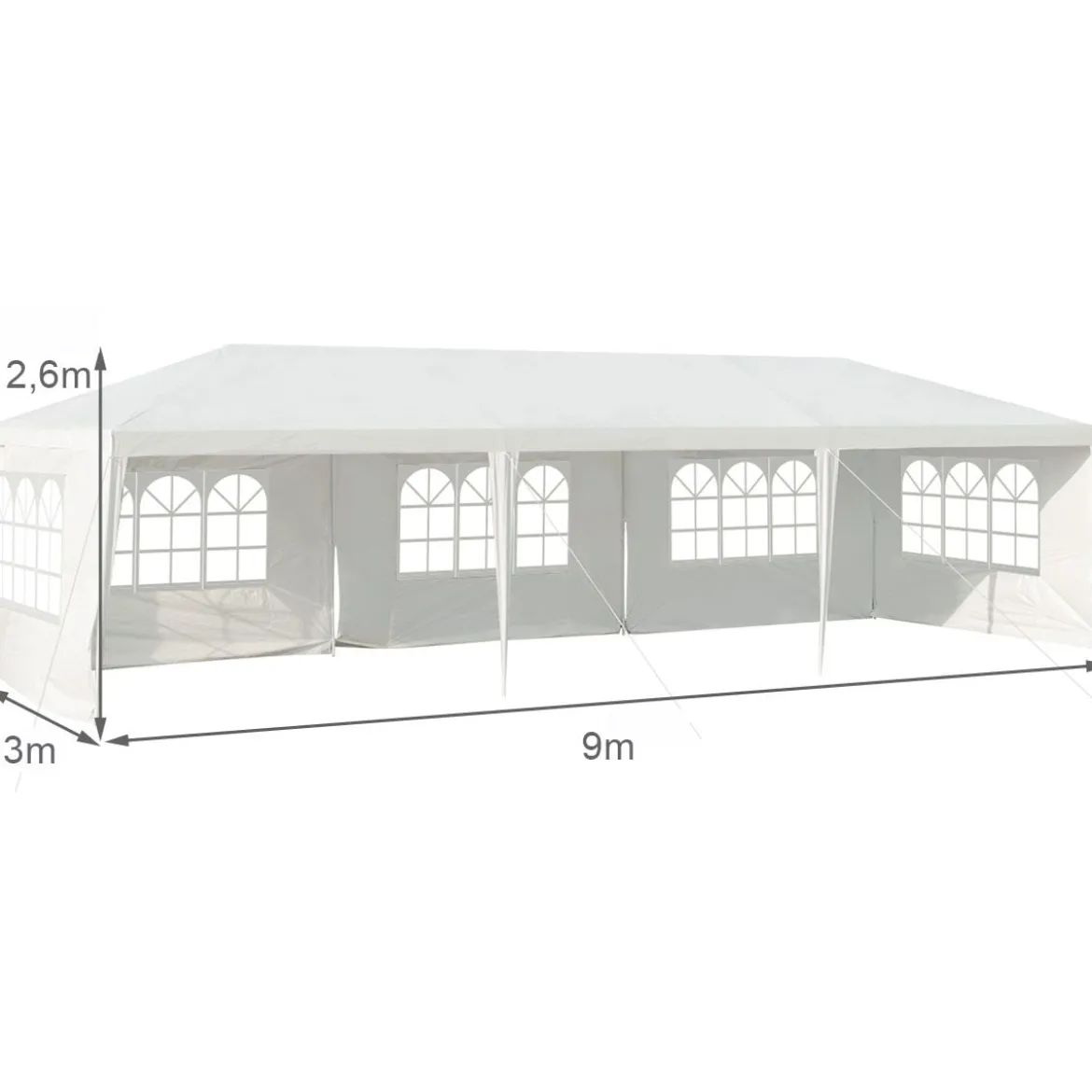 3 x 9 m Pavillon Zelt Gartenpavillon Gartenzelt mit 5 abnehmbaren Seitenwände weiß