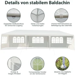 3 x 9 m Pavillon Zelt Gartenpavillon Gartenzelt mit 5 abnehmbaren Seitenwände weiß