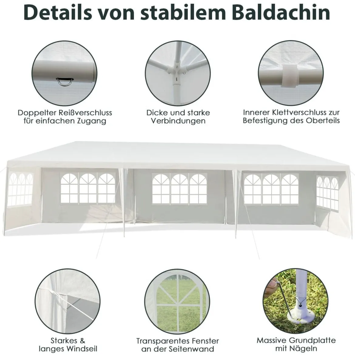 3 x 9 m Pavillon Zelt Gartenpavillon Gartenzelt mit 5 abnehmbaren Seitenwände weiß