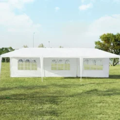 3 x 9 m Pavillon Zelt Gartenpavillon Gartenzelt mit 5 abnehmbaren Seitenwände weiß