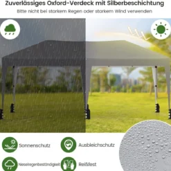 3 x 6 m Pop up Faltpavillon mit Tragetasche auf Rollen & UV Schutz 50+ Partyzelt Grau