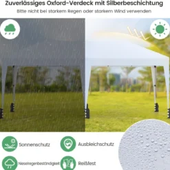 3 x 6 m Pop up Faltpavillon mit Tragetasche auf Rollen & UV Schutz 50+ Partyzelt Weiß