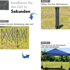3 x 3m Pop-up Gartenpavillon Faltpavillon Pavillon Sonnenschutz Outdoor Sofortschutz Gartenpavillon Blau