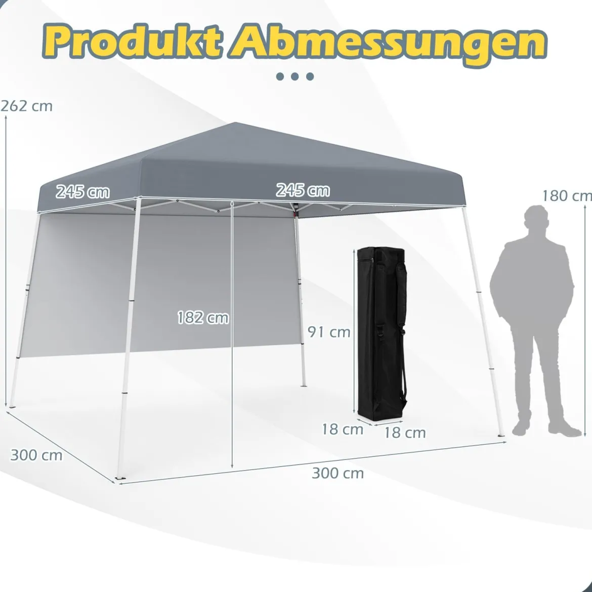 3 x 3 m Pop up Pavillon Faltpavillon Gartenzelt Wasserdicht & Sonnenschutz Gartenpavillon Grau