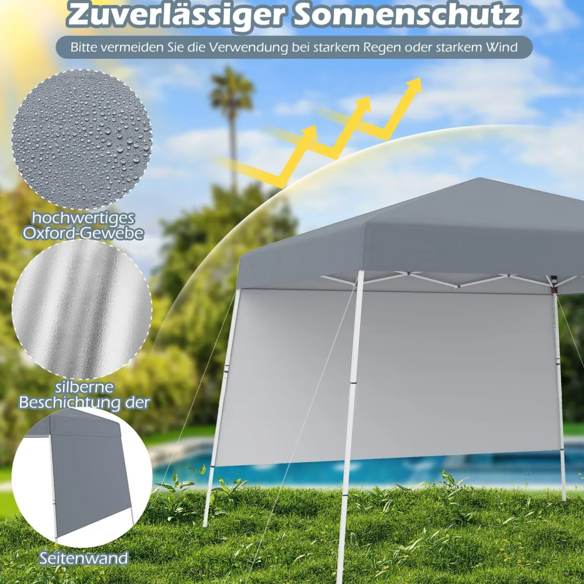 3 x 3 m Pop up Pavillon Faltpavillon Gartenzelt Wasserdicht & Sonnenschutz Gartenpavillon Grau