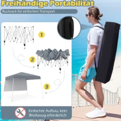 3 x 3 m Pop up Pavillon Faltpavillon Gartenzelt Wasserdicht & Sonnenschutz Gartenpavillon Grau