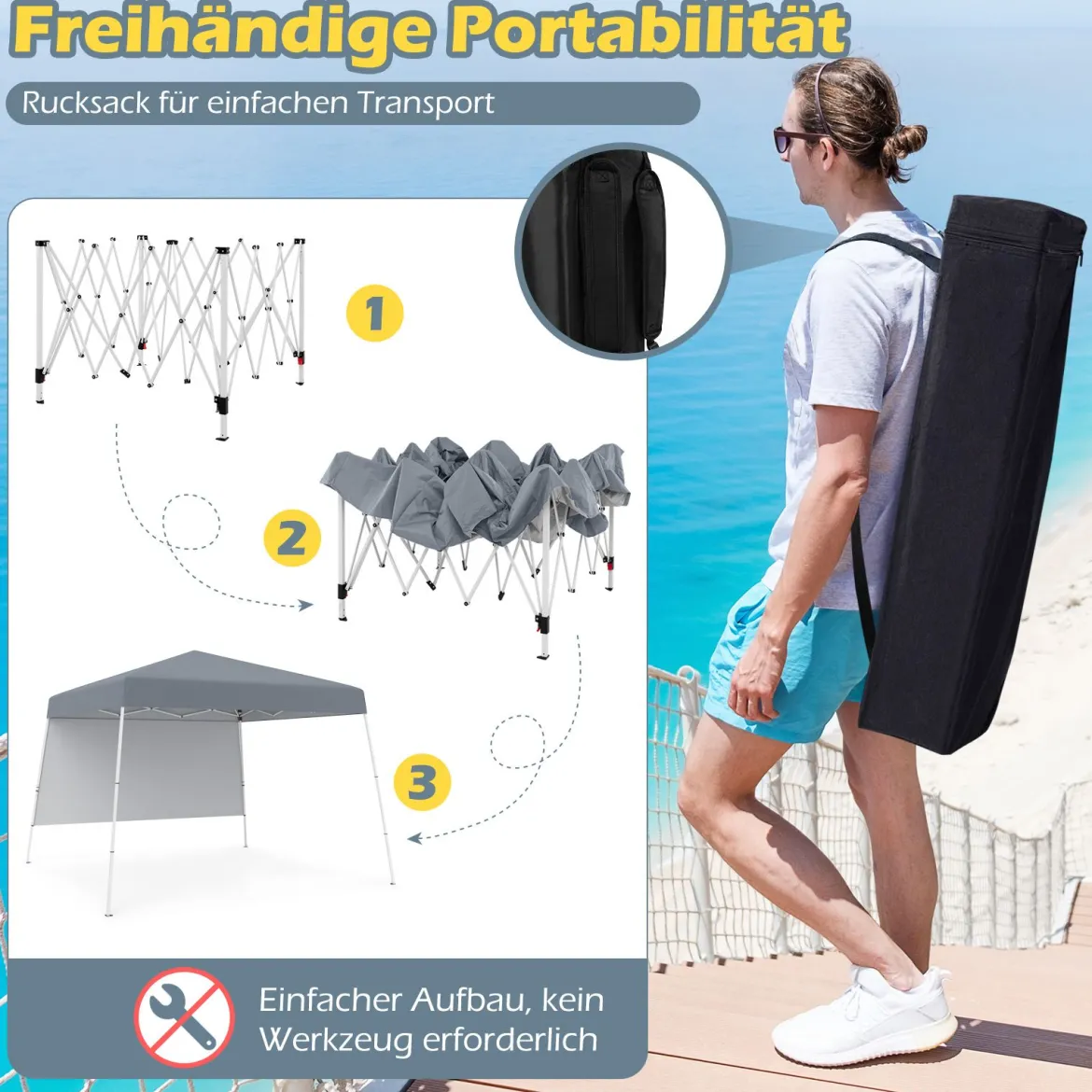 3 x 3 m Pop up Pavillon Faltpavillon Gartenzelt Wasserdicht & Sonnenschutz Gartenpavillon Grau