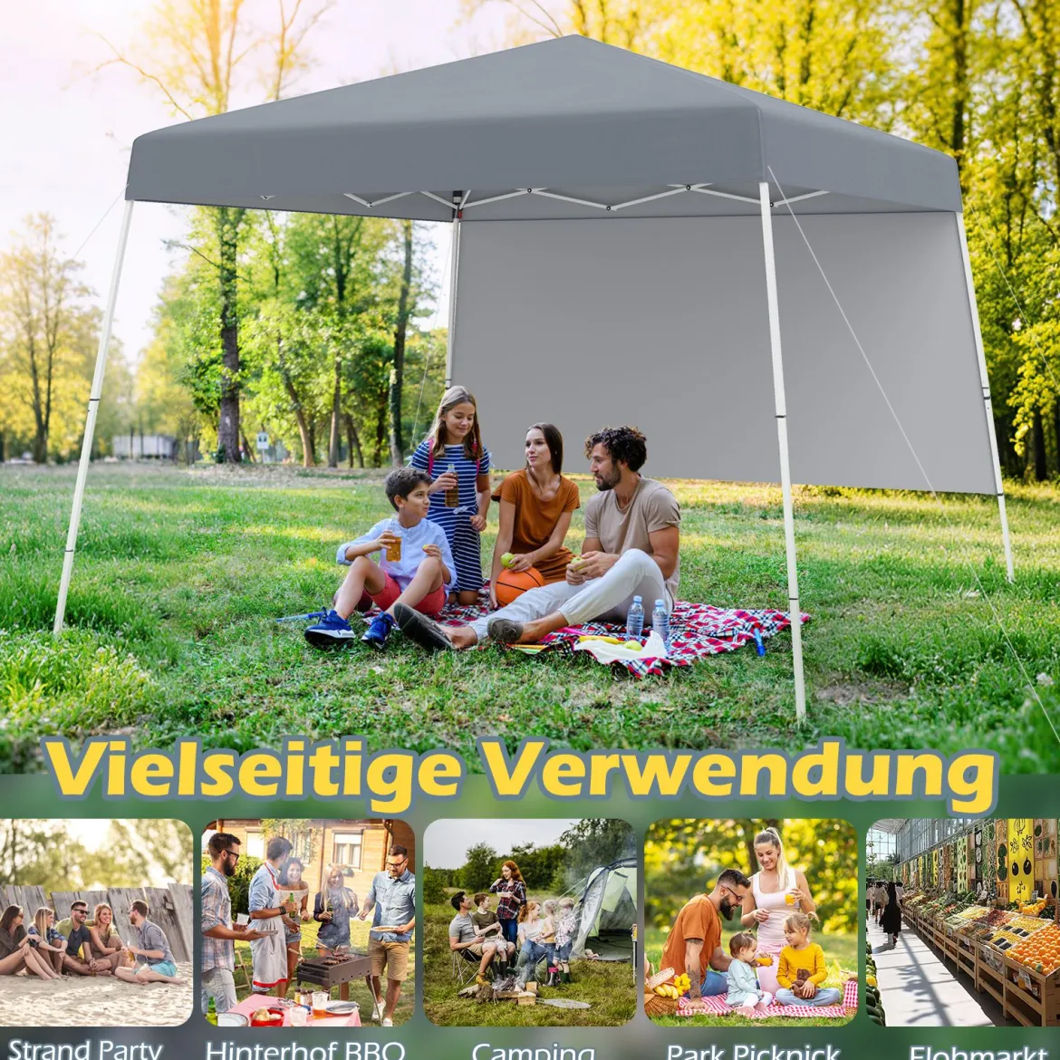 3 x 3 m Pop up Pavillon Faltpavillon Gartenzelt Wasserdicht & Sonnenschutz Gartenpavillon Grau