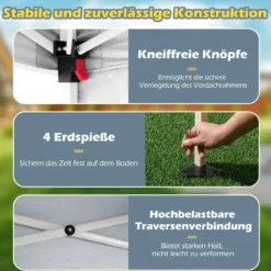 3 x 3 m Pop up Pavillon Faltpavillon Gartenzelt Wasserdicht & Sonnenschutz Gartenpavillon Partyzelt Weiß
