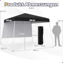 3 x 3 m Pop up Pavillon Faltpavillon Gartenzelt Wasserdicht & Sonnenschutz Gartenpavillon Schwarz