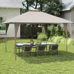 4 x 4 m Pop Up Pavillon mit Doppeldach & Metallrahmen Höhenverstellbarer Gartenpavillon