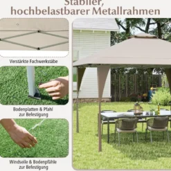 4 x 4 m Pop Up Pavillon mit Doppeldach & Metallrahmen Höhenverstellbarer Gartenpavillon