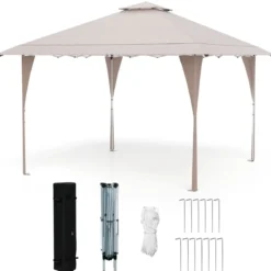 4 x 4 m Pop Up Pavillon mit Doppeldach & Metallrahmen Höhenverstellbarer Gartenpavillon
