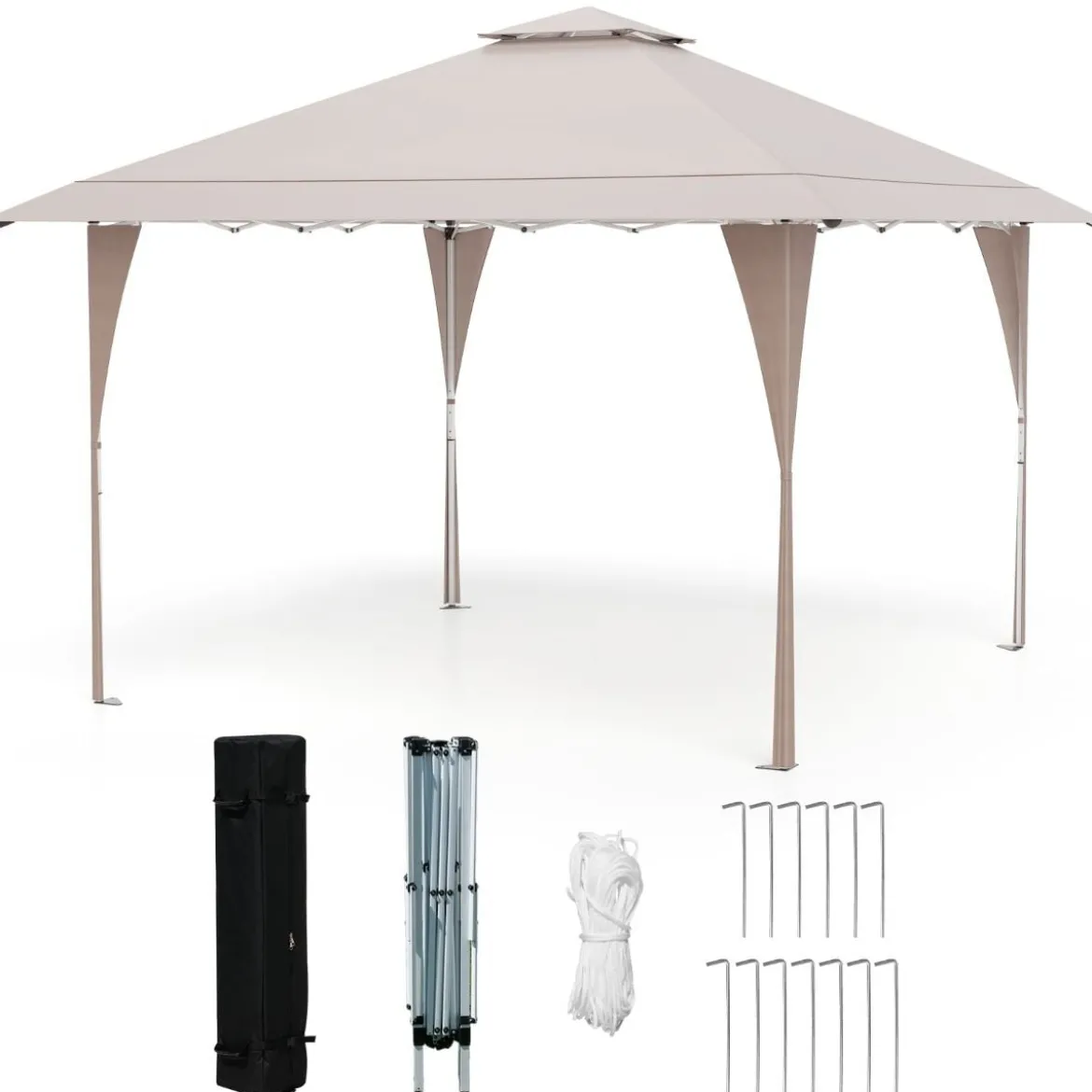 4 x 4 m Pop Up Pavillon mit Doppeldach & Metallrahmen Höhenverstellbarer Gartenpavillon