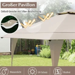 4 x 4 m Pop Up Pavillon mit Doppeldach & Metallrahmen Höhenverstellbarer Gartenpavillon