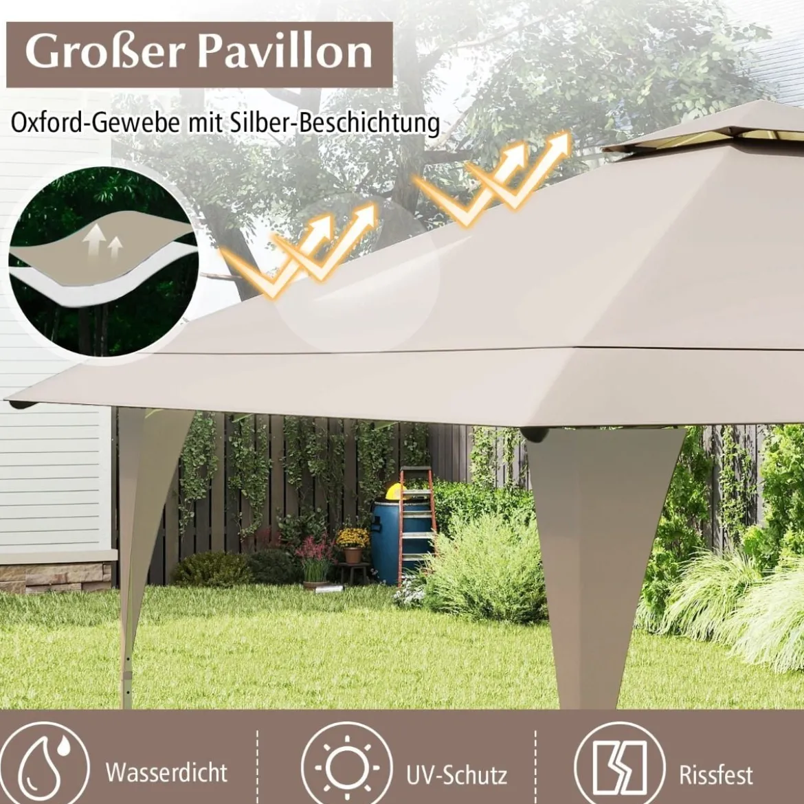 4 x 4 m Pop Up Pavillon mit Doppeldach & Metallrahmen Höhenverstellbarer Gartenpavillon