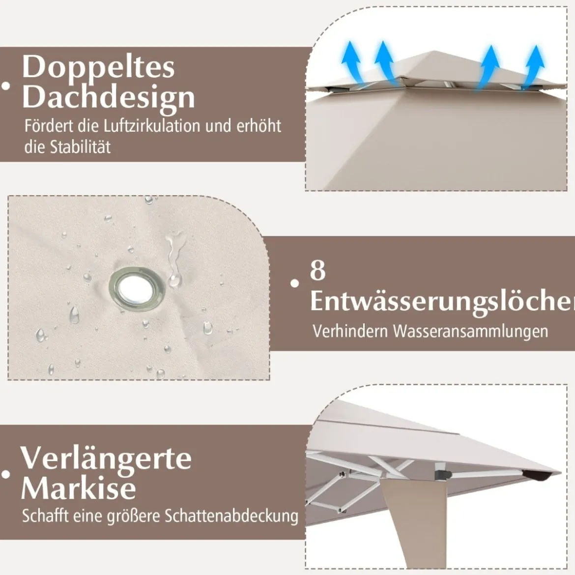 4 x 4 m Pop Up Pavillon mit Doppeldach & Metallrahmen Höhenverstellbarer Gartenpavillon