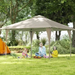 4 x 4 m Pop Up Pavillon mit Doppeldach & Metallrahmen Höhenverstellbarer Gartenpavillon