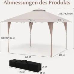 4 x 4 m Pop Up Pavillon mit Doppeldach & Metallrahmen Höhenverstellbarer Gartenpavillon