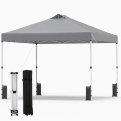 3 x 3 m Pop-Up Pavillon mit 4 Sandsäcken & Heringen & Seilen Faltpavillon Gartenpavillon Grau