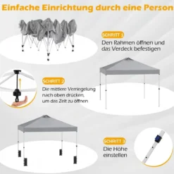 3 x 3 m Pop-Up Pavillon mit 4 Sandsäcken & Heringen & Seilen Faltpavillon Gartenpavillon Grau