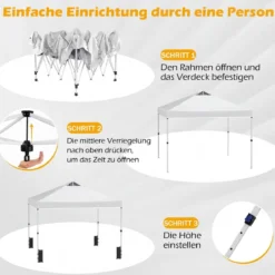 3 x 3 m Pop-Up Pavillon mit 4 Sandsäcken & Heringen & Seilen Faltpavillon Gartenpavillon Weiß