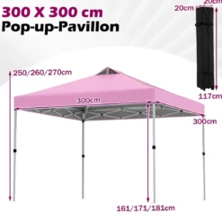 3 x 3 m Pop-Up Pavillon mit 4 Sandsäcken & Heringen & Seilen Faltpavillon Gartenpavillon Rosa