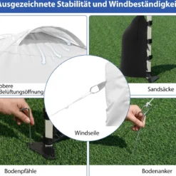 3 x 3 m Pop-up-Pavillon mit Seitenwand tragbarer Gartenpavillon inkl. Schattenspender mit Rolltasche Grau