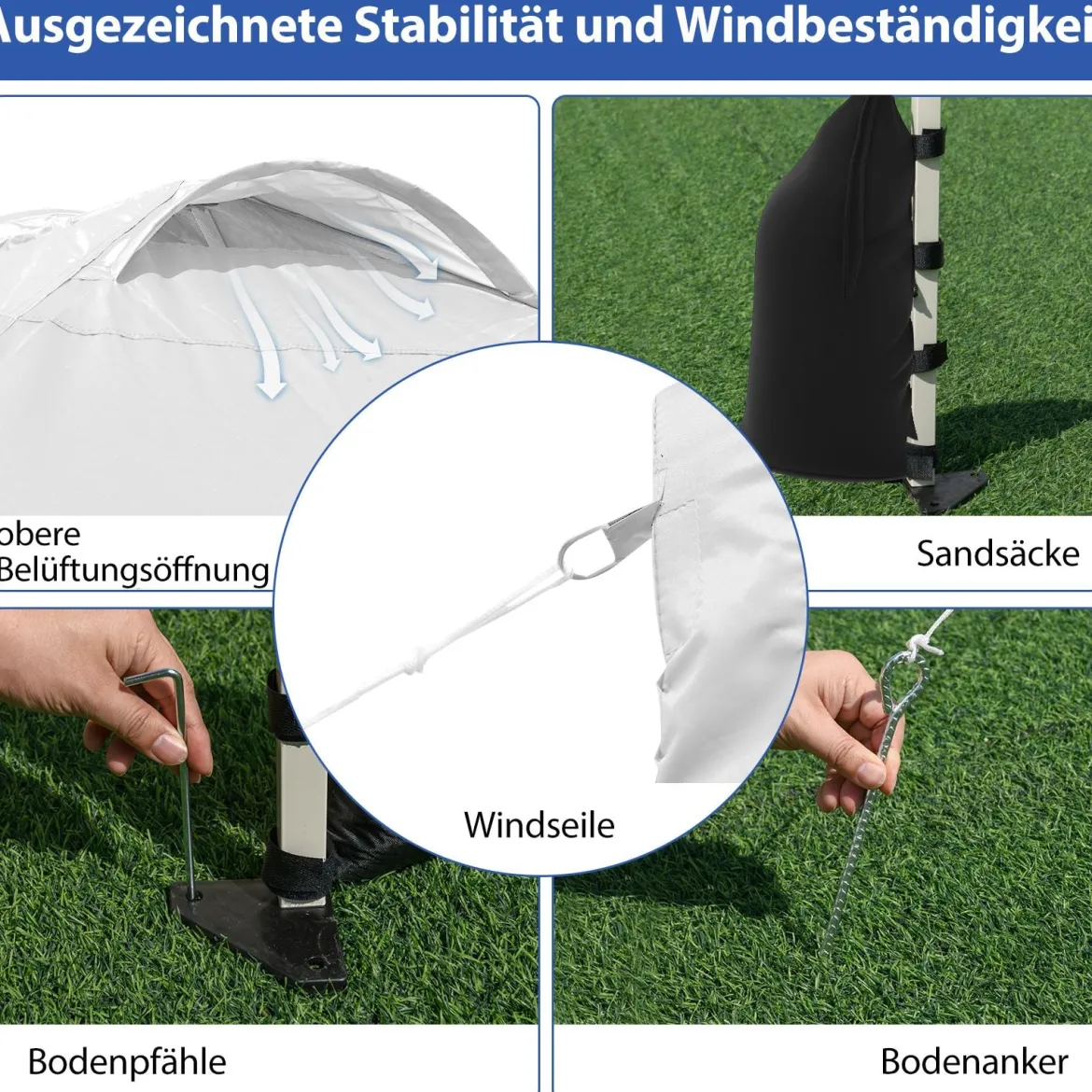 3 x 3 m Pop-up-Pavillon mit Seitenwand tragbarer Gartenpavillon inkl. Schattenspender mit Rolltasche Grau