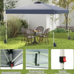 3 x 3 m Pop-up-Pavillon mit Seitenwand tragbarer Gartenpavillon inkl. Schattenspender mit Rolltasche Grau