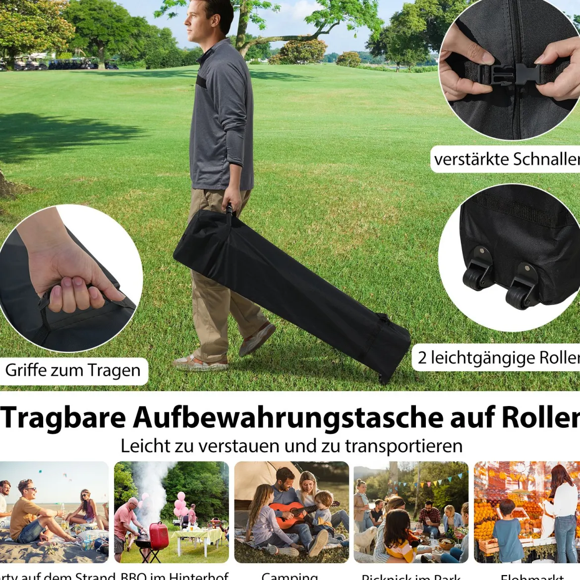 3 x 3 m Pop-up-Pavillon mit Seitenwand tragbarer Gartenpavillon inkl. Schattenspender mit Rolltasche Grau