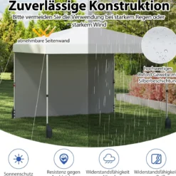 3 x 3 m Pop-up-Pavillon mit Seitenwand tragbarer Gartenpavillon inkl. Schattenspender mit Rolltasche Weiß