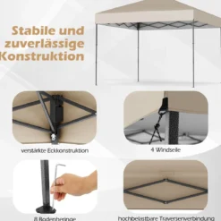 3x3 m Pop up Pavillon mit Tragetasche & UV50+ Höhenverstellbarer Faltpavillon Weiß
