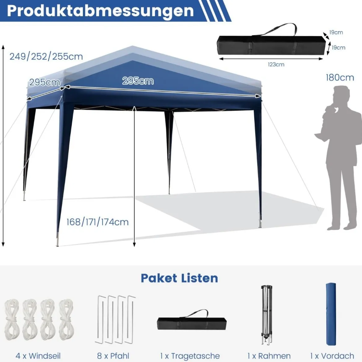 3 x 3 m Pop-Up Pavillon Strandzelt für den Außenbereich Blau