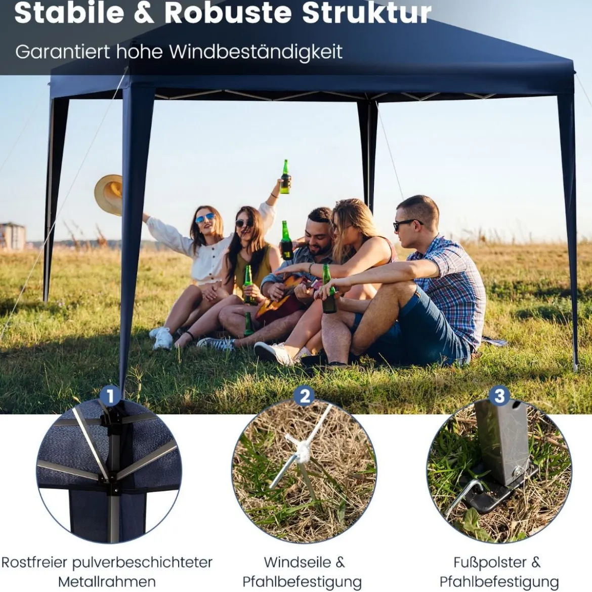 3 x 3 m Pop-Up Pavillon Strandzelt für den Außenbereich Blau